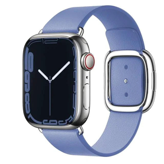 Elegant leather strap by MANDOTOS, showcasing smooth brown leather with adjustable metal buckle and refined craftsmanship.
