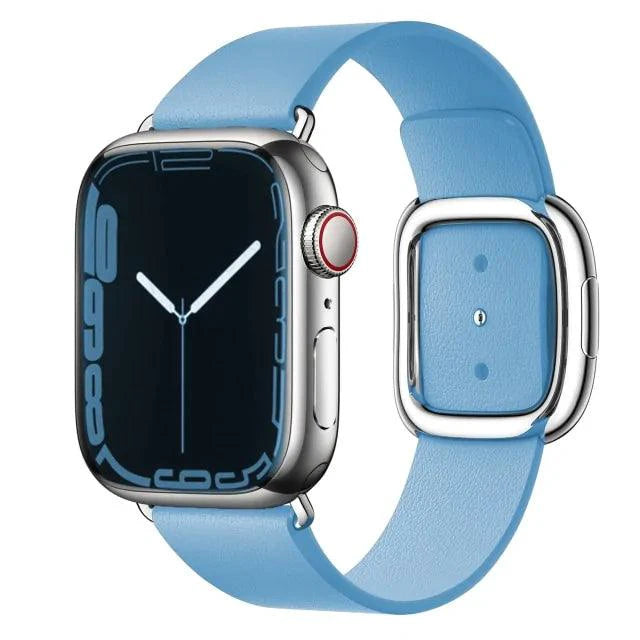 Elegant leather strap by MANDOTOS featuring smooth, high-quality leather and adjustable metal buckle for stylish wear.