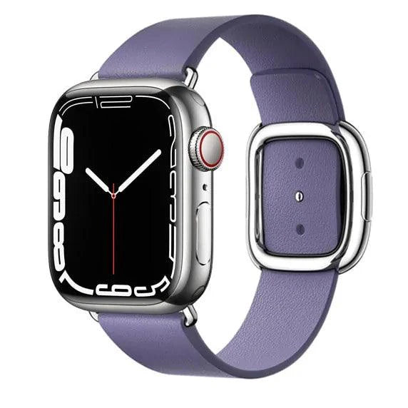 Elegant leather strap by MANDOTOS, showcasing smooth brown leather with subtle stitching and a silver buckle.
