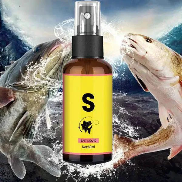 Mandotos Elite Angler's Liquid Bait in a clear bottle, with a nozzle for precise application, designed for fishing success