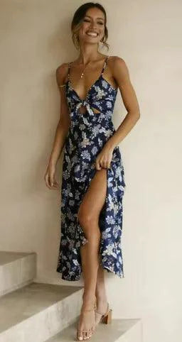 Mandotos floral boho chic midi dress with a flowy silhouette and vibrant floral pattern, perfect for casual or summer wear.