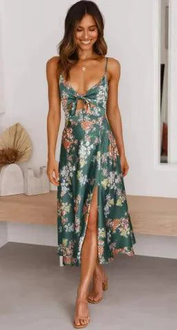 Mandotos floral boho chic midi dress with a flowy silhouette and vibrant floral pattern, perfect for summer or casual outings.