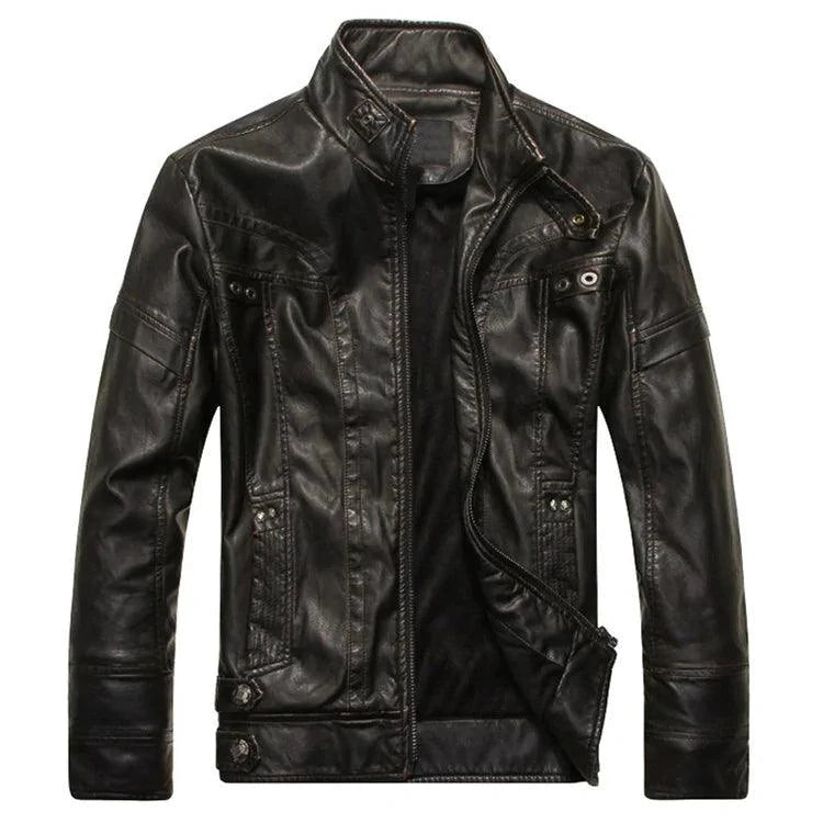 Mandotos men's leather outerwear jacket with classic design and smooth brown leather, stylish and durable for everyday wear.