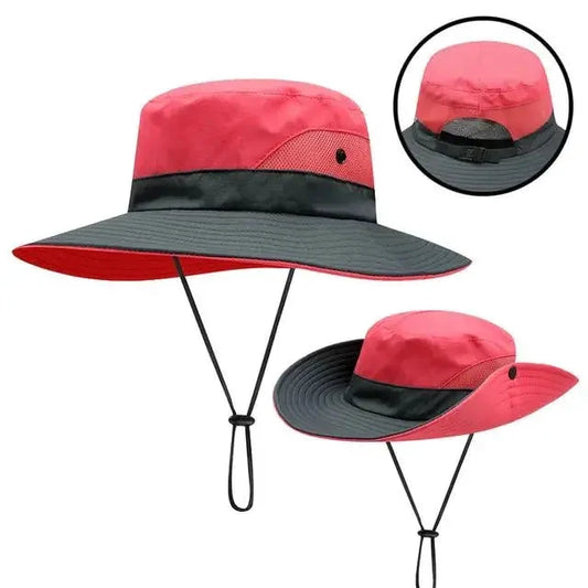 Girls' Ponytail UV Shield Sun Hat by MANDOTOS with wide brim and adjustable strap, designed to protect from sun while keeping hair secure.