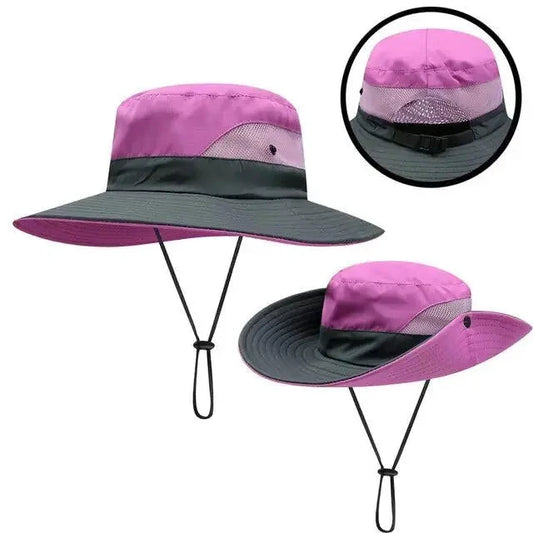 Girls' Ponytail UV Shield Sun Hat by MANDOTOS showing a wide-brim sun hat with a ponytail opening, perfect for outdoor sun protection.