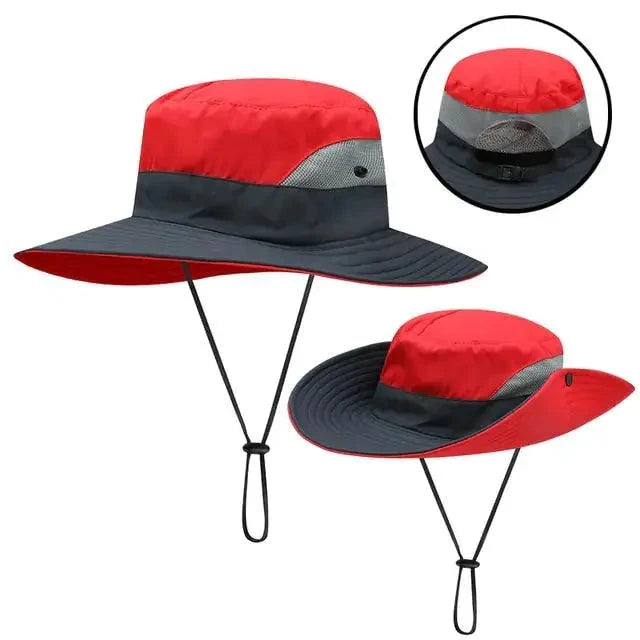 Girls' ponytail UV shield sun hat by MANDOTOS with wide brim and adjustable strap, designed for sun protection and comfort.