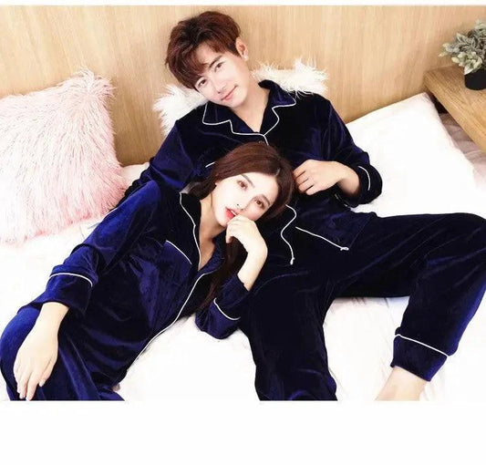 Gold velvet pajamas set from MANDOTOS featuring a soft, luxurious fabric and relaxed fit, perfect for comfortable sleepwear.
