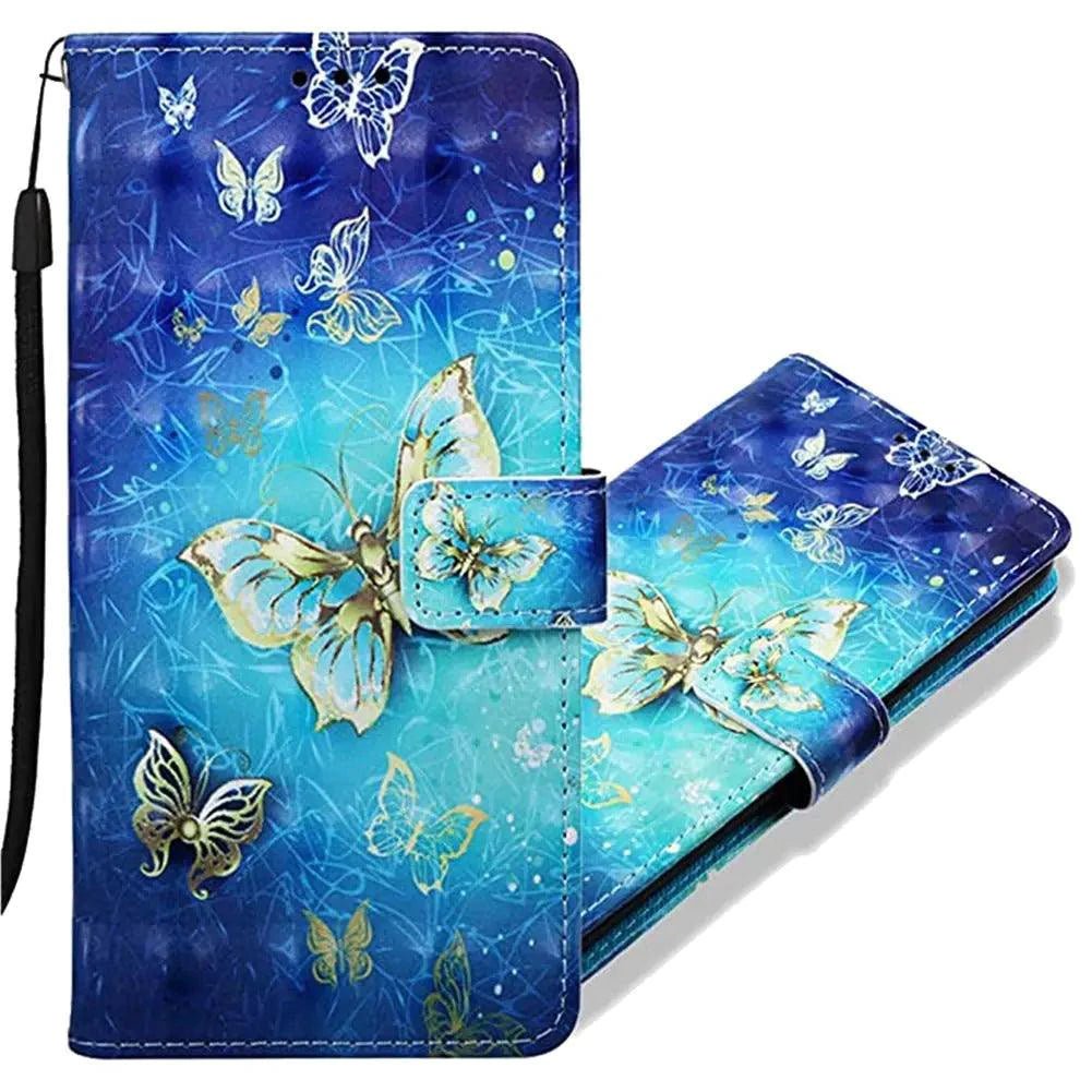 Golden butterfly wallet case for Galaxy Note 20 Ultra by MANDOTOS, featuring a luxurious design and premium protection.
