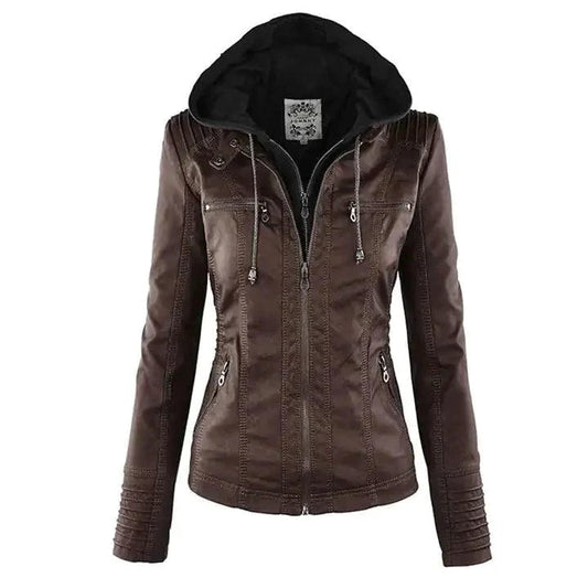 Mandotos Gothic faux leather jacket with zipper details and pointed collar, stylish and edgy outerwear for a bold look.