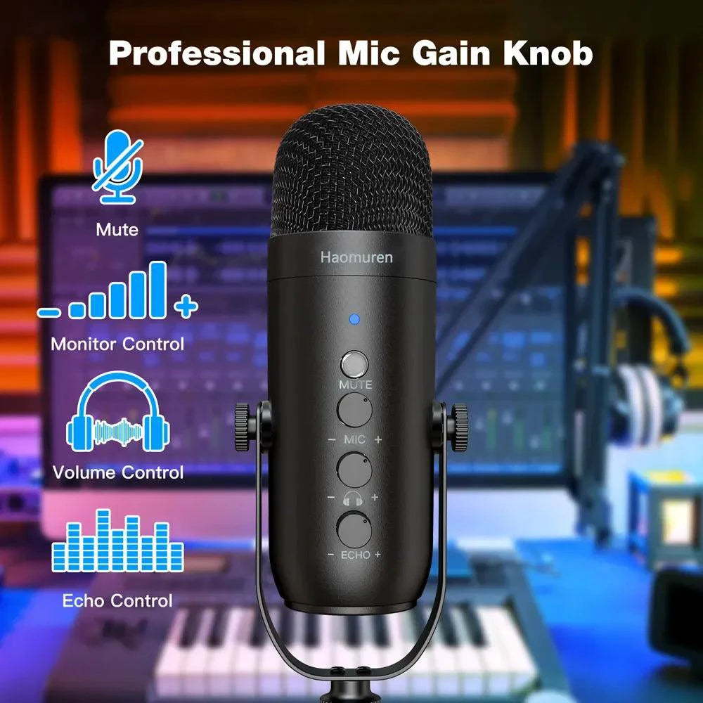 Mandotos Haomuren USB streaming podcast microphone kit with adjustable boom arm and pop filter for professional audio recording