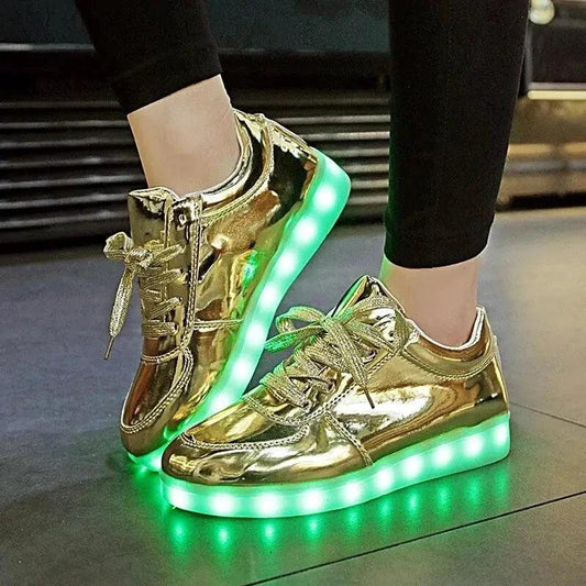 Mandotos LED light-up sneakers with sparkling soles, designed for bright and stylish footwear with illuminated features.