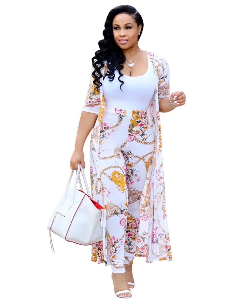 Women's two-piece cardigan set by MANDOTOS INTERNATIONAL, casual and sexy outfit, featuring a matching top and skirt in neutral tones.