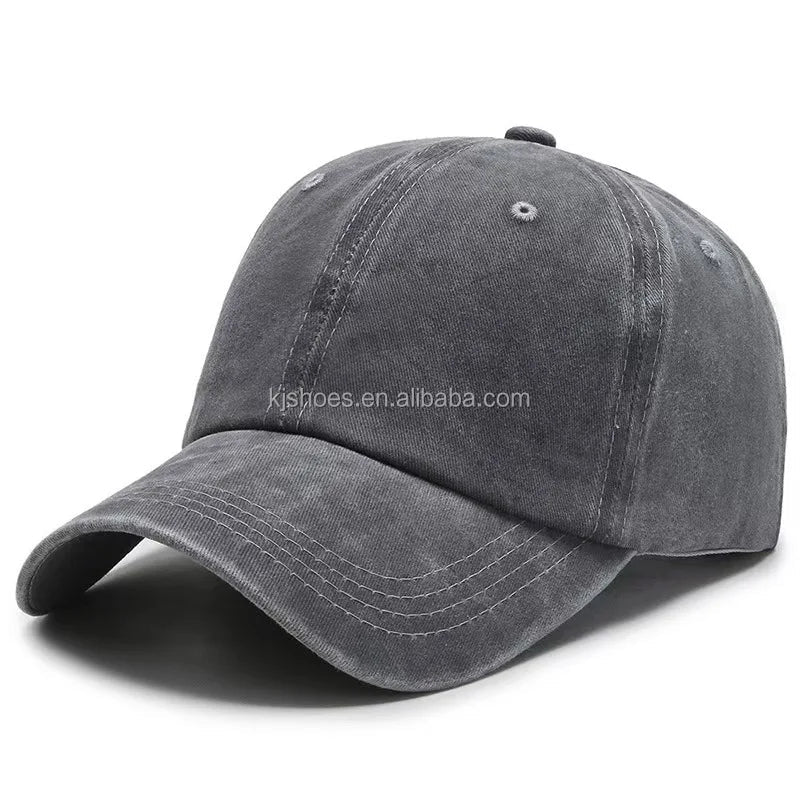 Mandotos International 2027 KJ retro men's and women's denim baseball cap with wide brim, sunshade, and sporty washed light plate denim