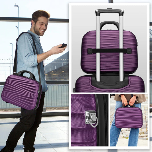 Mandotos International 5-piece family travel luggage set with vanity case, featuring elegant design, portable handles, and impact-resistant material.