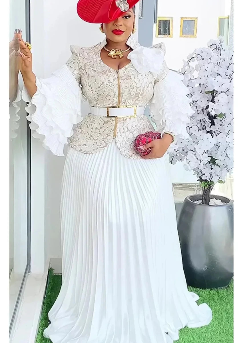 African women's 2-piece Ankara Dashiki outfit with top and skirt, plus size wedding party dress from MANDOTOS INTERNATIONAL.