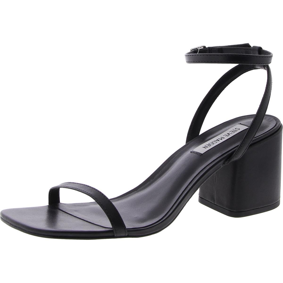 Audrina black leather sandals by MANDOTOS INTERNATIONAL featuring open toe design and ankle strap.