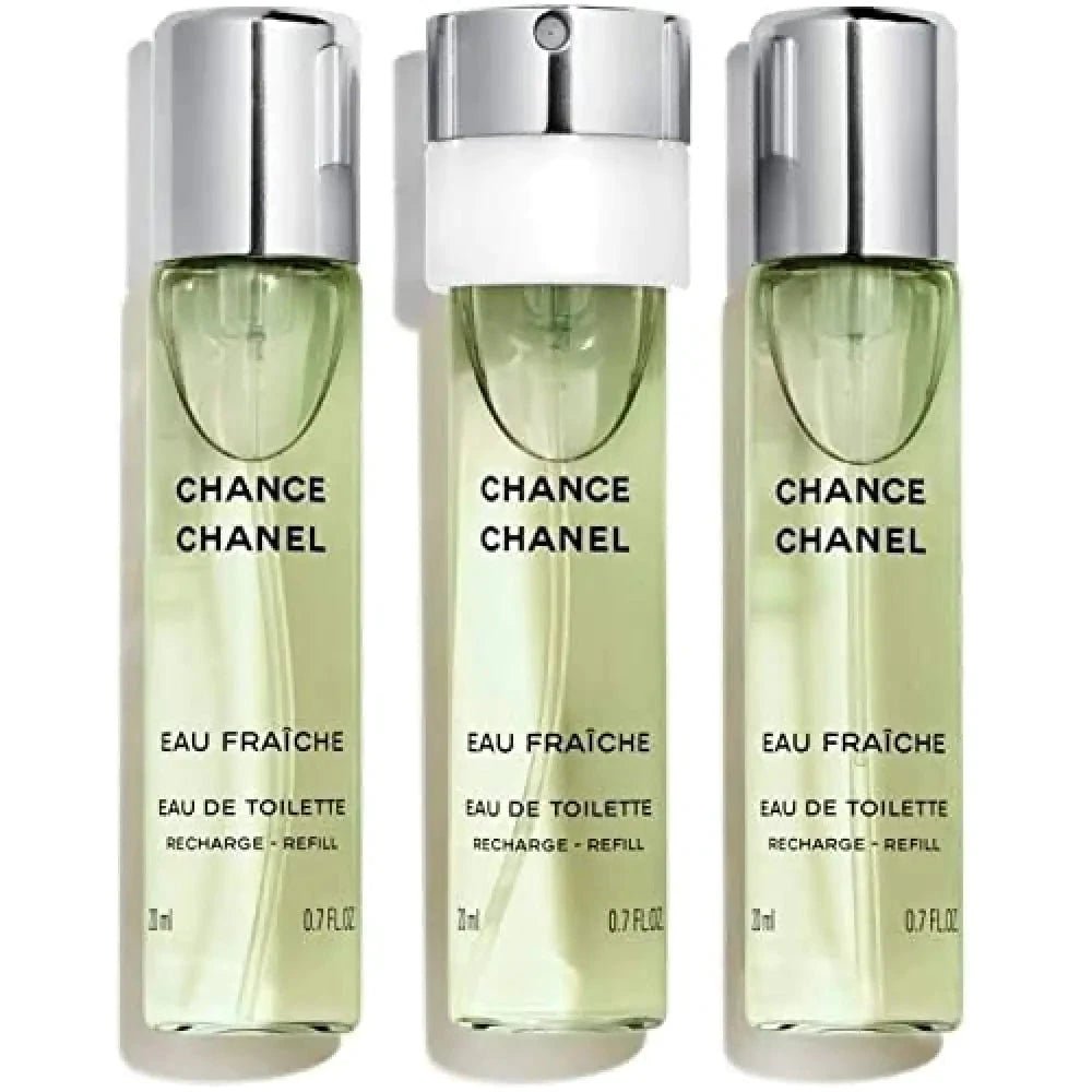 Mandotos International Chanel Chance Fresh Twist Spray EDT refills, 3x20ml bottles, elegant fragrance for women.