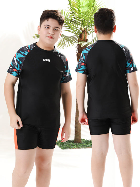 Mandotos International boys' swim trunks for kids, 2026 new model, two-piece hot spring swimwear for older children and youth.