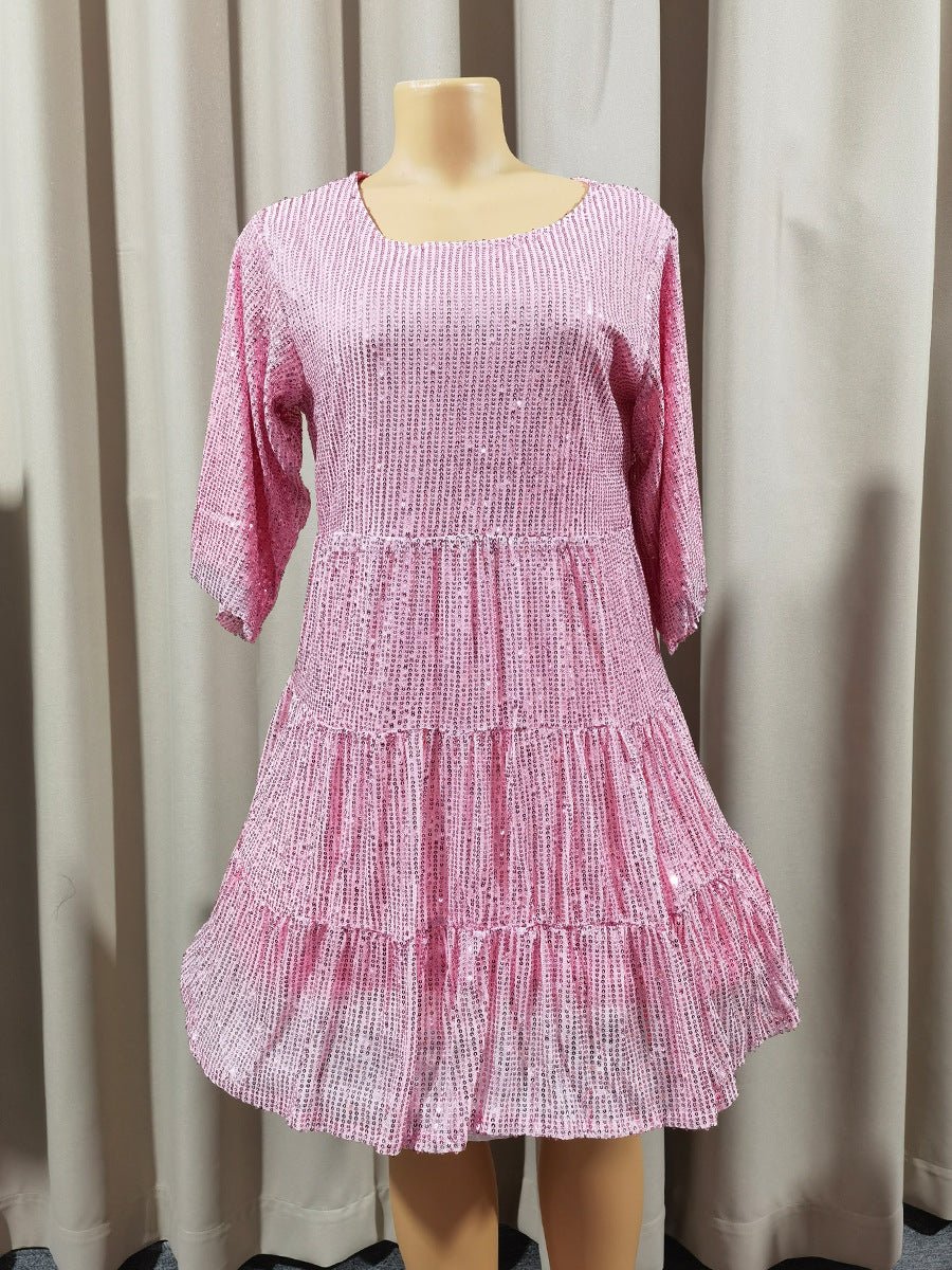 Mandotos International cross-border fashion sequined dress featuring Europe and US style, with sparkling sequins and elegant fit.