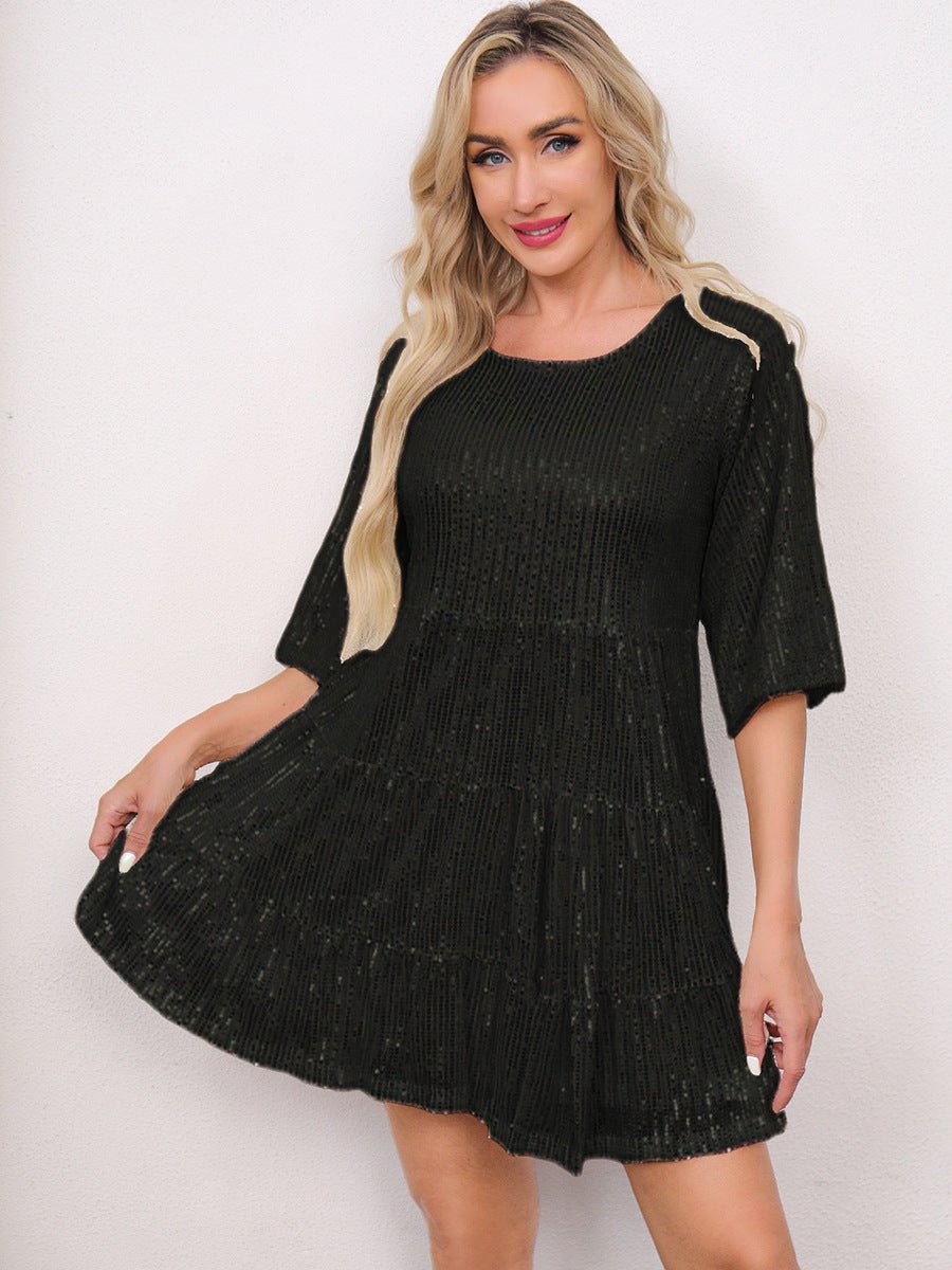 Mandotos International cross-border fashion sequined dress featuring European and US style, with shiny sequins and elegant design.