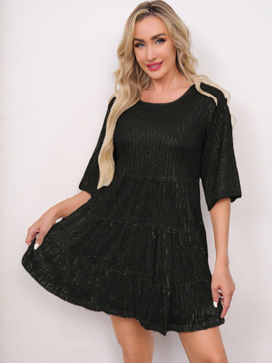 Mandotos International cross-border fashion sequined dress featuring European and US style, with shiny sequins and elegant design.