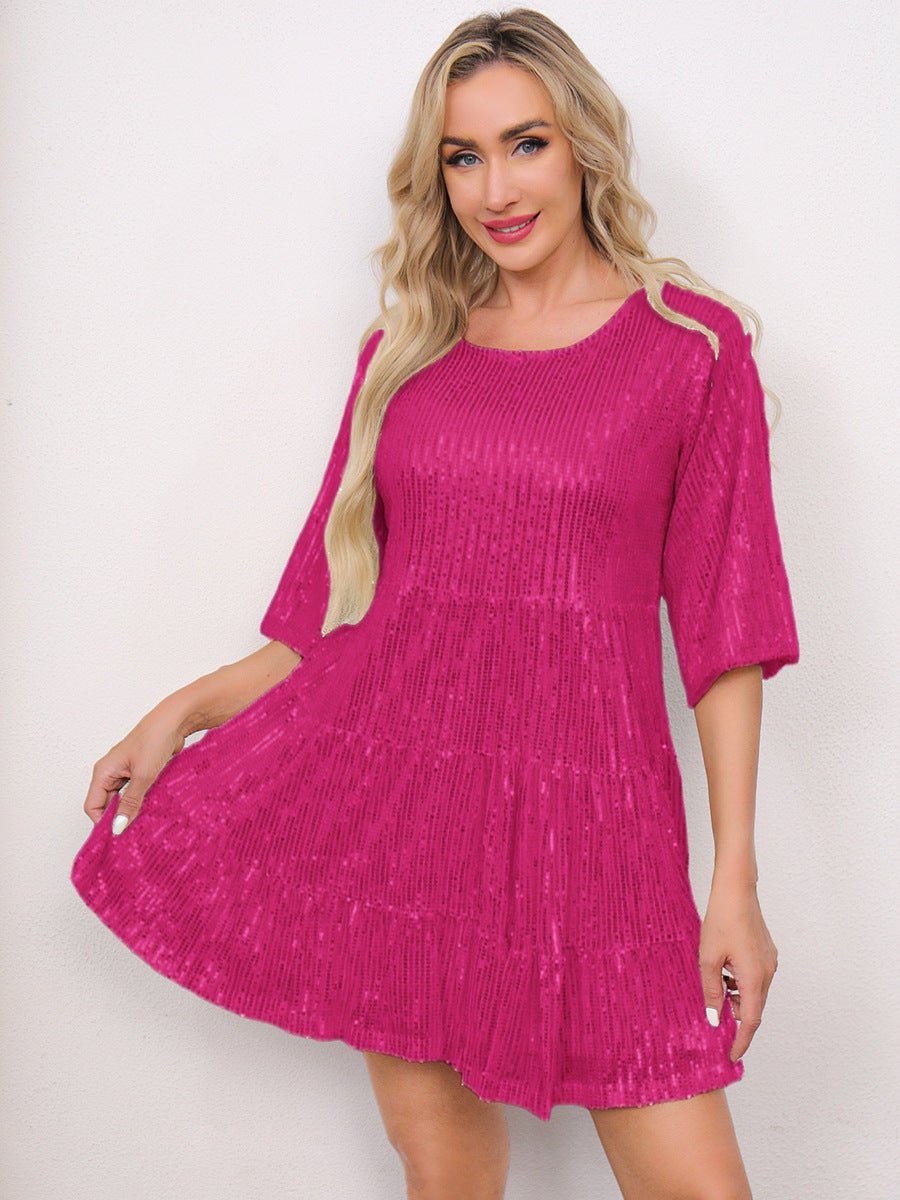 Mandotos International cross-border fashion sequined dress featuring European and US style, with sparkling embellishments and a stylish silhouette.