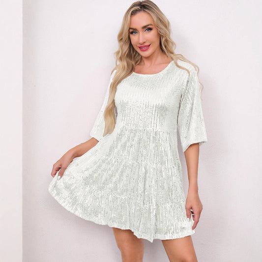 Mandotos International cross-border fashion sequined dress featuring Europe and US style, with sparkling sequins and elegant design.