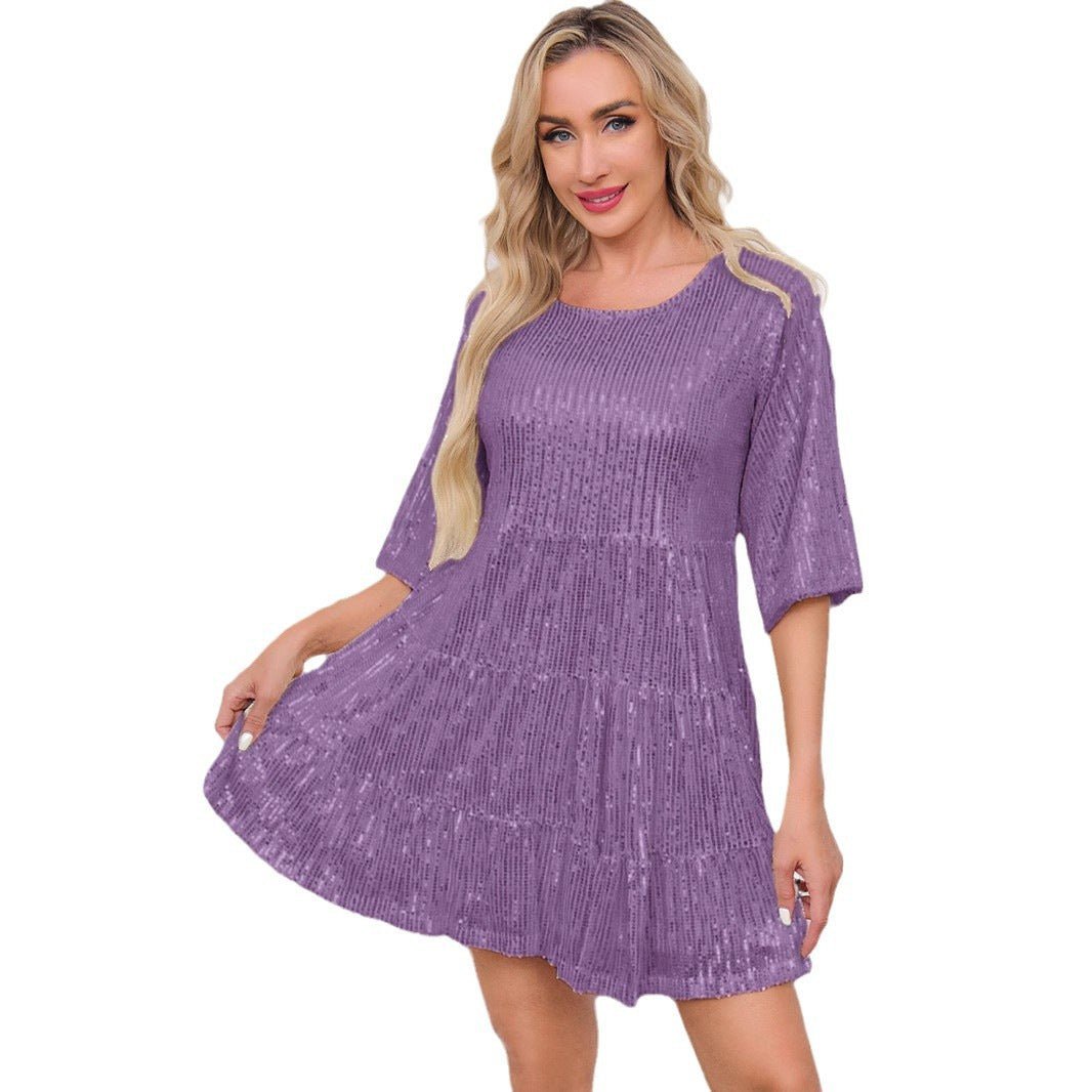 Mandotos International cross-border fashion sequined dress featuring European and US style, stylish evening wear with shimmering sequins.
