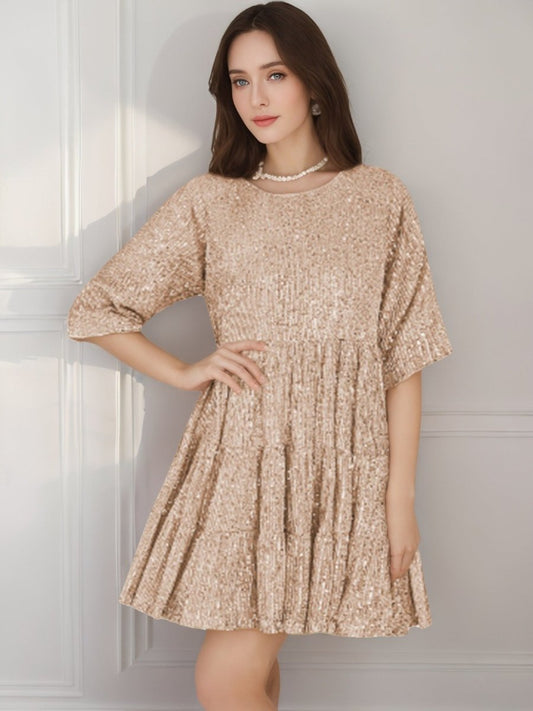 Mandotos International cross-border fashion sequined dress with European and US style, featuring shimmering sequins and elegant design.
