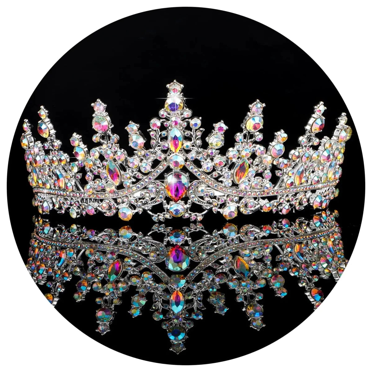 Crystal Elegance wedding tiara by MANDOTOS INTERNATIONAL featuring sparkling crystals and intricate metal detailing.