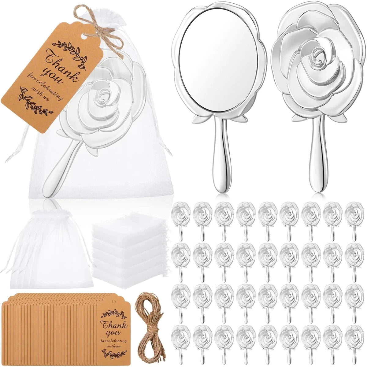 Mandotos International Eleganza Rose handheld mirror set with floral design, ideal for special occasions and elegant styling.
