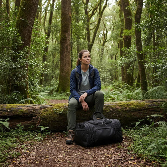 Large foldable unisex duffel bag by Mandotos International with shoe compartment and spacious interior for travel or gym use.