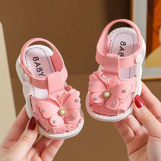 Girls' summer sandals by MANDOTOS INTERNATIONAL, soft sole, non-slip baby princess beach shoes for infants and little girls.