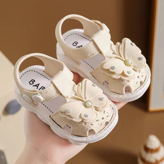 Girls' summer sandals by MANDOTOS INTERNATIONAL, non-slip soft sole infant beach shoes for little girls, princess style, comfortable fit.