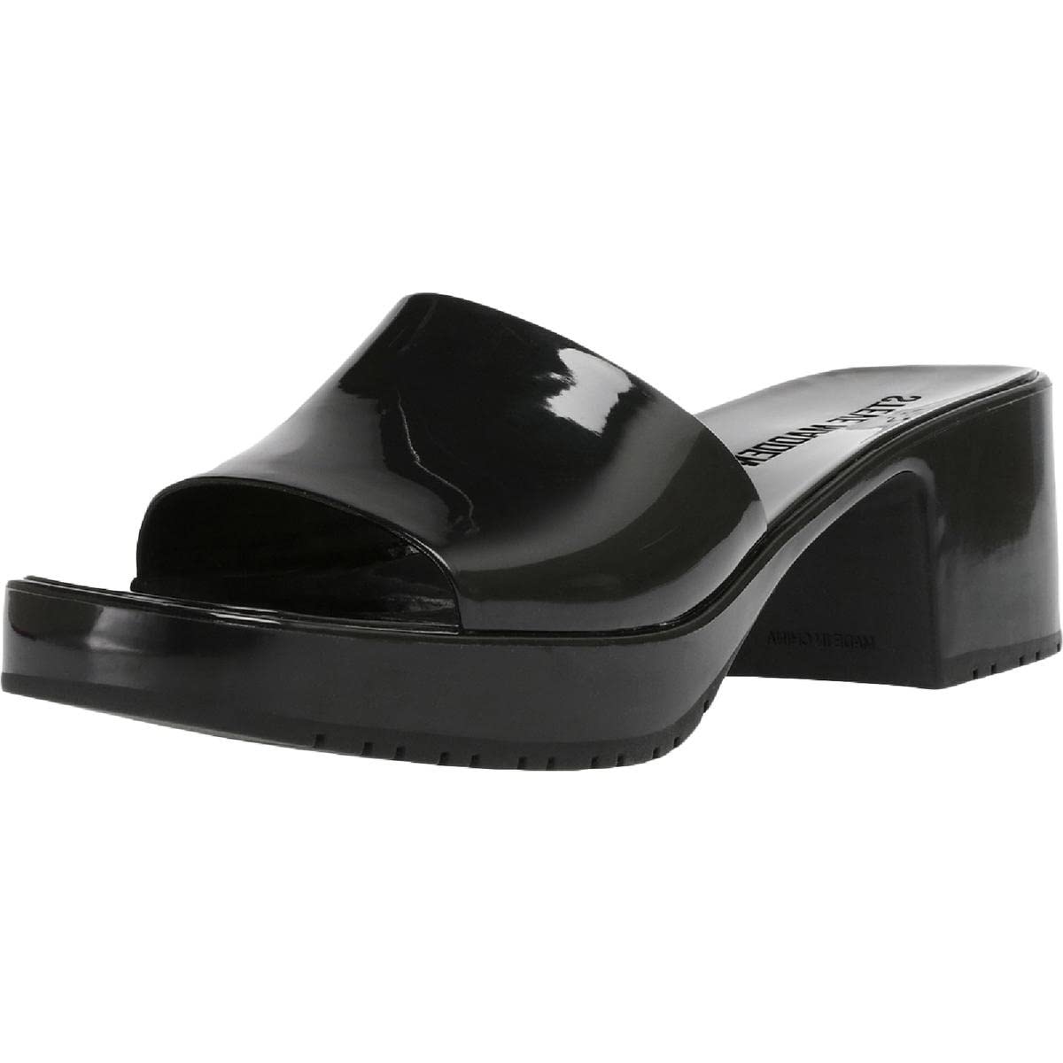 Mandotos International Harlin Jelly Chunky Heel Sandal featuring clear jelly straps and a sturdy chunky heel for stylish comfort.