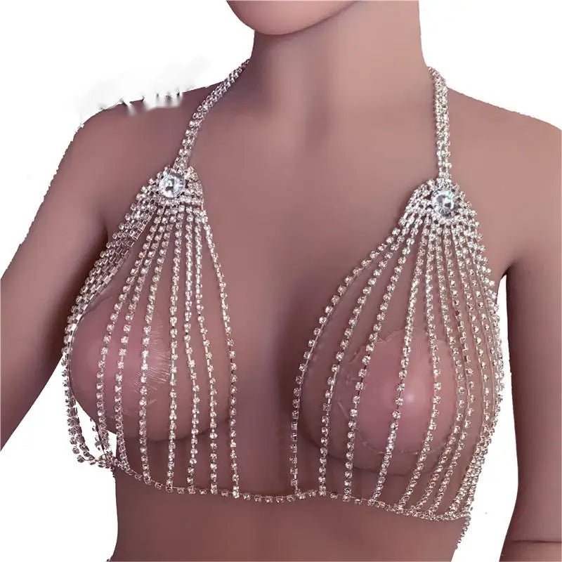 High-quality crystal thong panties with rhinestones and shiny bikini chain jewelry, designed for women’s sexy party lingerie.