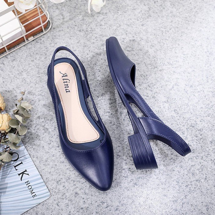 Korean style mid-low heel jelly sandals for women with transparent straps and comfortable design by MANDOTOS INTERNATIONAL.