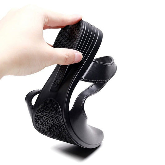 Korean style mid-low heel jelly sandals for women in transparent, colorful design with adjustable straps and chunky heel.