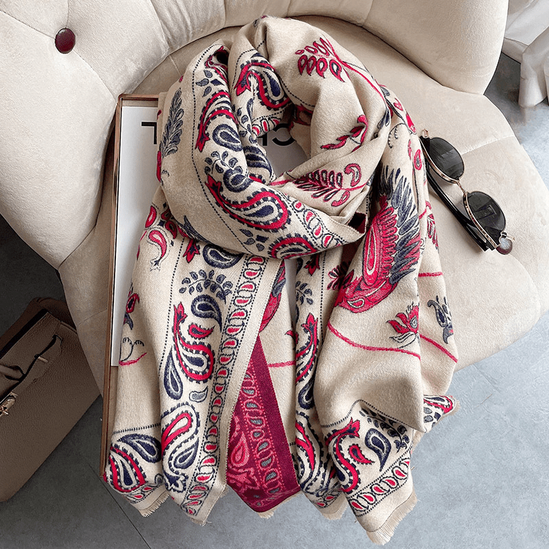 Mandotos International LuxeBreeze UV Scarf in soft fabric, showcasing stylish design and sun protection features.