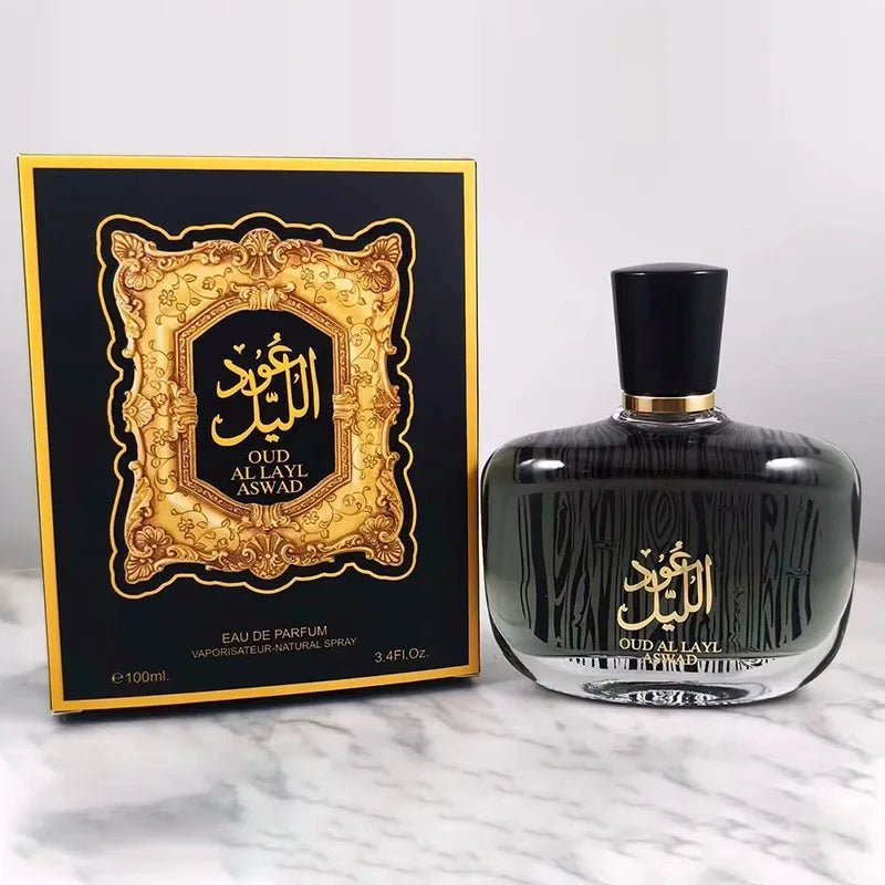 Luxury Arabian Musk Oud and Cedarwood men's Eau De Toilette by MANDOTOS INTERNATIONAL, featuring a sleek bottle with rich, warm fragrance notes.