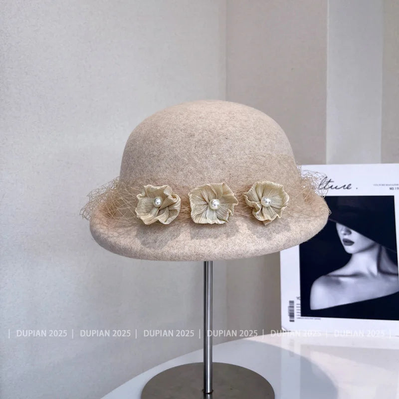 Luxury hemp yarn beret with Australian wool felt, women's versatile bow top hat by MANDOTOS INTERNATIONAL, stylish and cozy headwear.