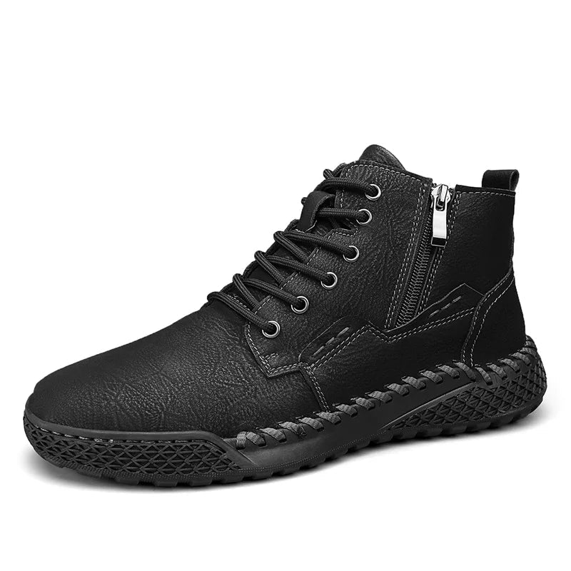 Luxury Italian handmade men's hiking shoes by MANDOTOS INTERNATIONAL for outdoor sports and travel, showcasing durable leather and rugged soles.