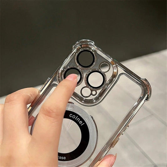 Luxury shockproof magnetic MagSafe case for iPhone 17 Pro Max by MANDOTOS INTERNATIONAL, showcasing a sleek design and secure fit.