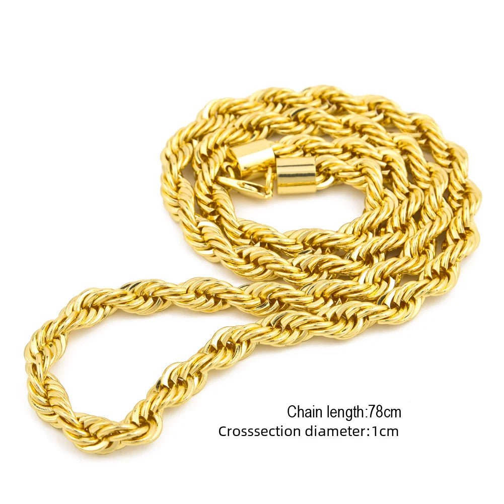 Men's gold-plated hip-hop necklace with a 1cm twist rope chain, stylish and high fashion from MANDOTOS INTERNATIONAL.