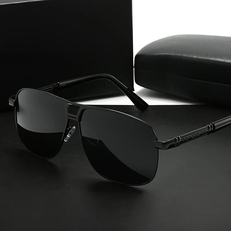 Men's large black to red gradient TAC lens sunglasses with full-rim iron frame, polished finish and easy-clean lens surface.