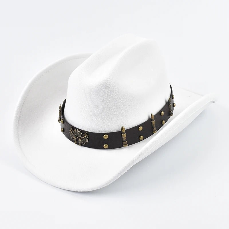 Men and women Western cowboy hat with leather band, vintage big-edge design, suitable for cowgirl, gentleman, and church wear.