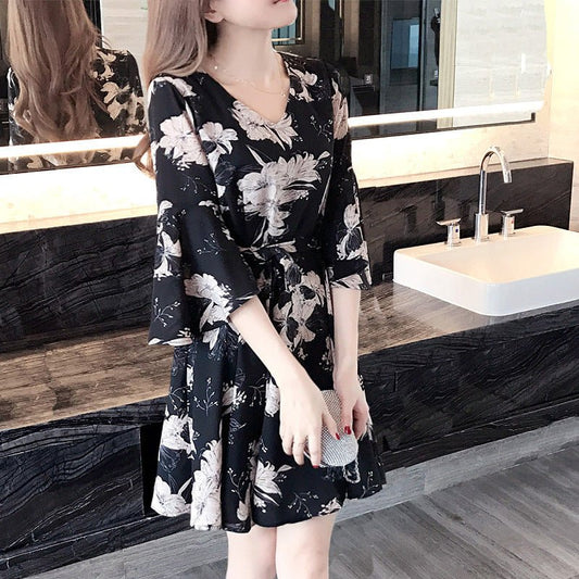 Mandotos International women's floral summer dress with Korean style, slimming fit, perfect for summer fashion and casual wear.