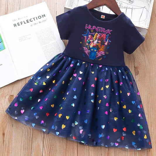 Girls summer princess dress by Mandotos International, short-sleeved gauze skirt, perfect for children's summer clothing.