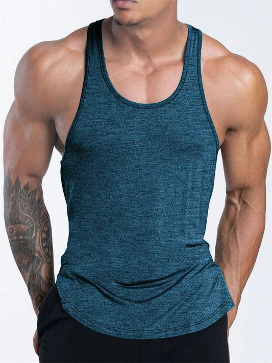 Mandotos International men's quick dry sports tank top, ideal for gym, running, and basketball, shown in a close-up front view.
