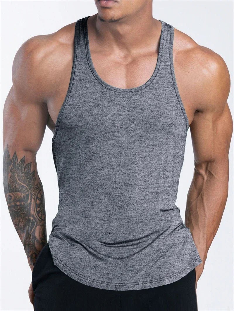 Mandotos International men's quick dry sports tank top for gym, running, and basketball with breathable fabric.
